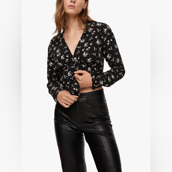 MANGO Women's Floral-Print Flowy Blouse in Black Size 16 - Picture 1 of 10